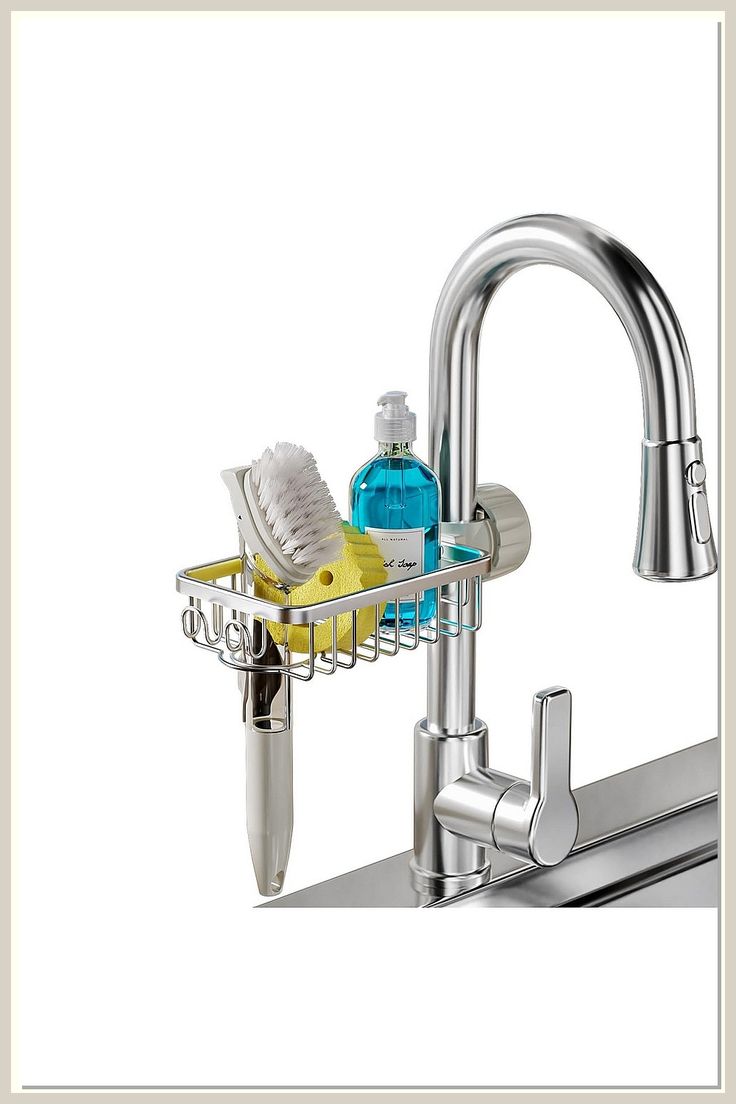 ArrayStyle Stainless Steel Sink Sponge Caddy | Faucet-Mounted Organizer with Towel Holder | Soap & Scrubber Rack | Pack of 1