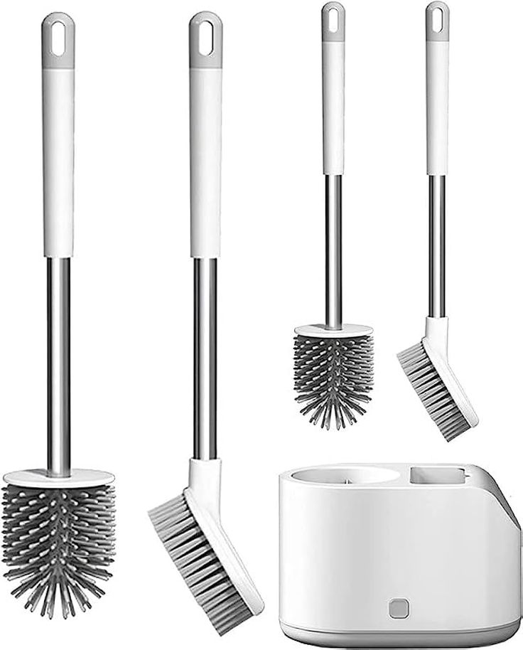 Modern Toilet Cleaning Brush with Holder | Long Handle Stainless Steel Toilet Brush | Space-Saving Bathroom Cleaning Set