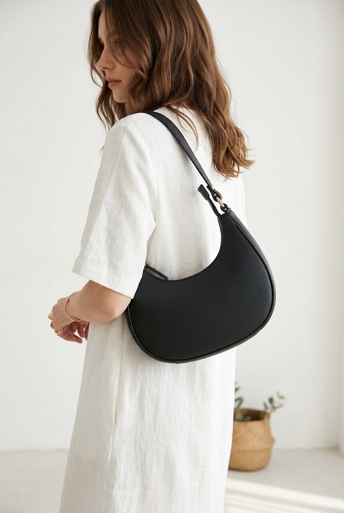 Women’s Trendy PU Fashion Bag Black | Stylish Solid Compact Handbag | Casual & Party Wear