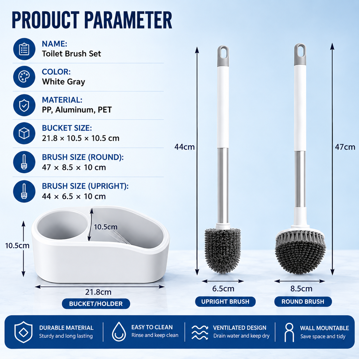 Modern Toilet Cleaning Brush with Holder | Long Handle Stainless Steel Toilet Brush | Space-Saving Bathroom Cleaning Set