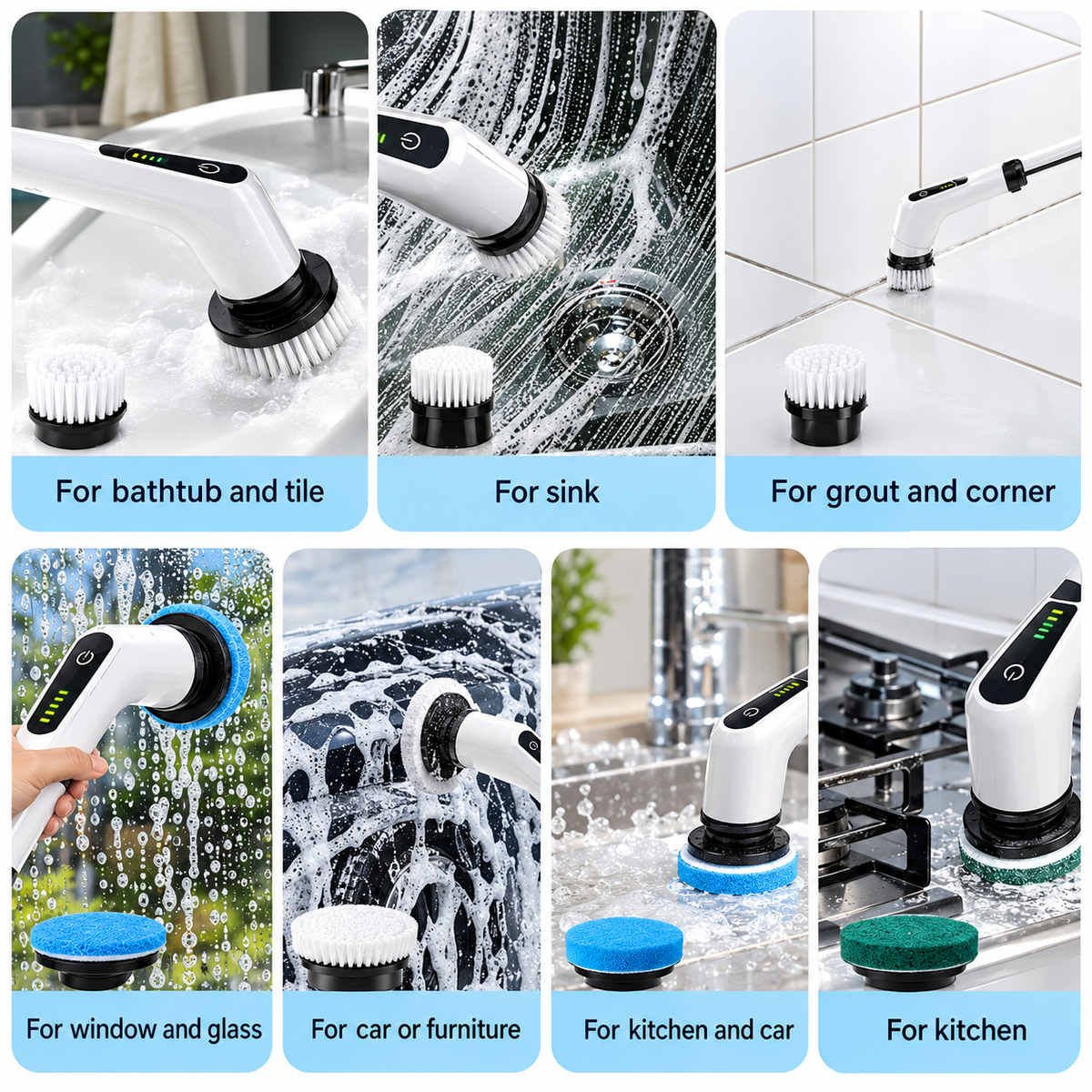 Electric Spin Scrubber with 7 Brush Heads | Cordless Cleaning Brush | 2-Speed Adjustable Electric Scrubber