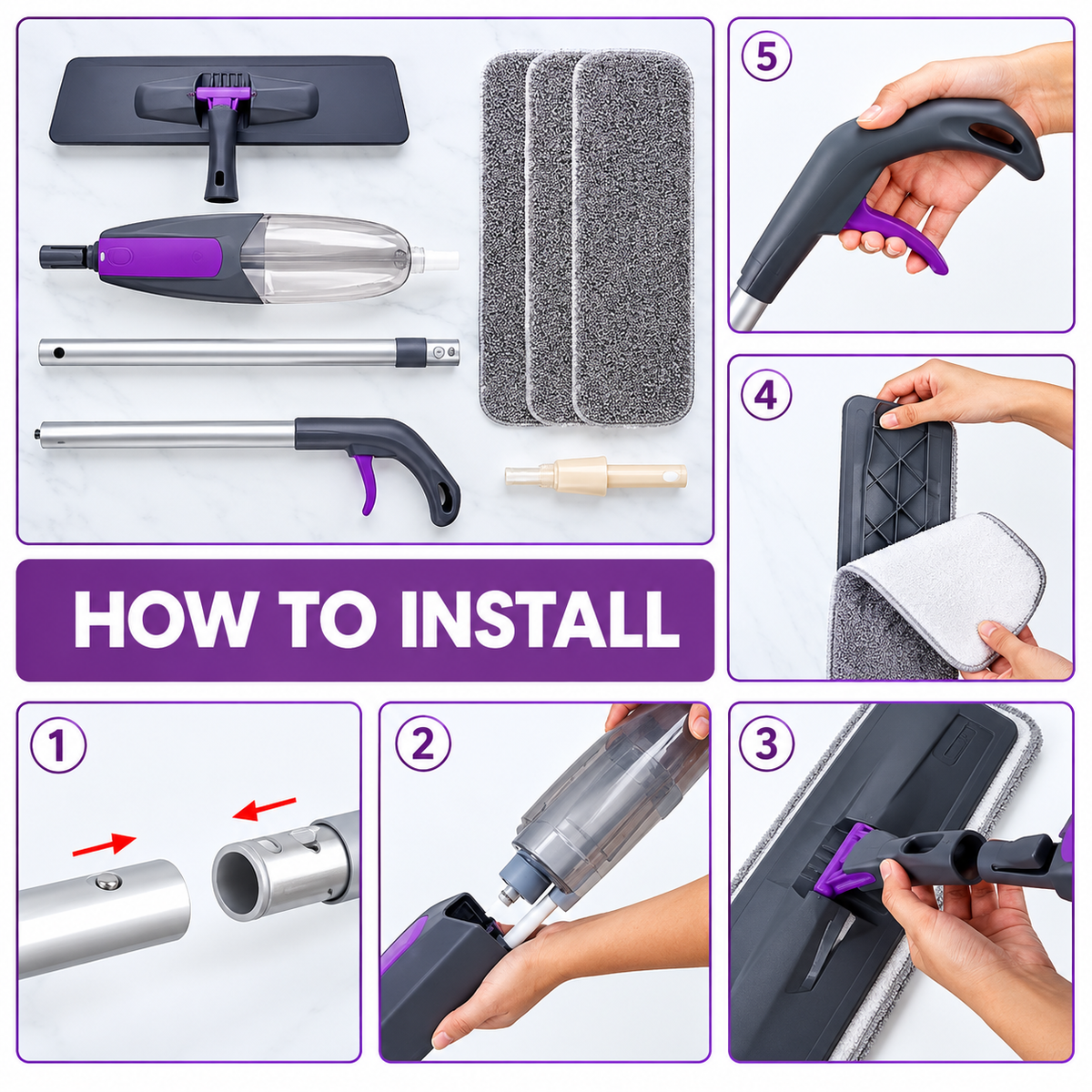 Stainless Steel Microfiber Spray Mop | 360° Rotating Head | Washable Pad | Floor Cleaning Mop with Water Spray