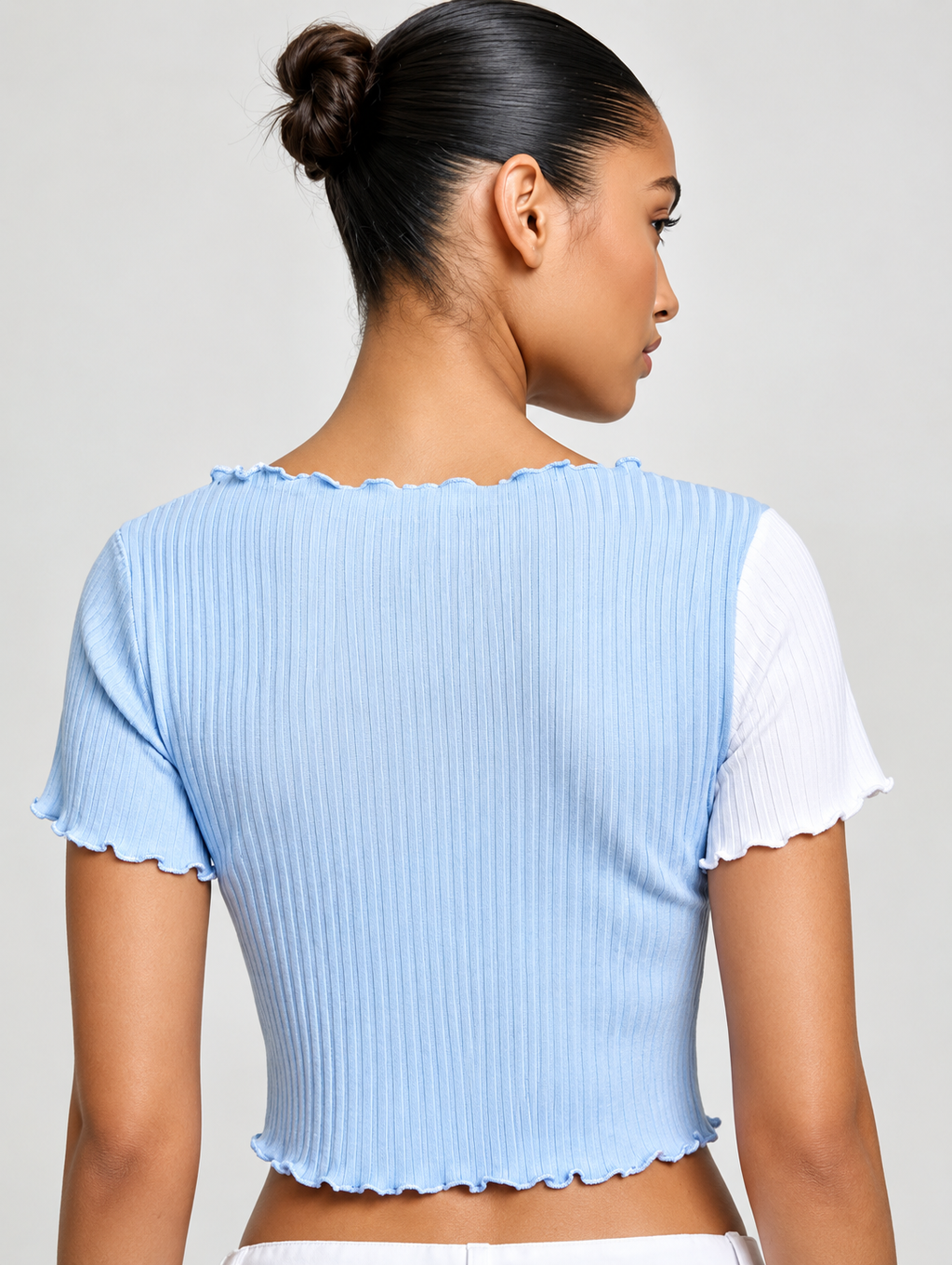Women’s Blue & White Colorblocked Crop Top | Sleeveless V-Neck Polycotton Top | Trendy Y2K Summer Wear