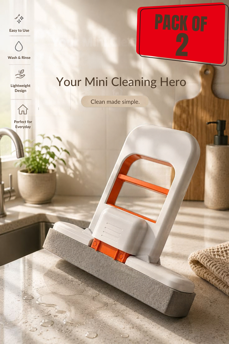 Mini Portable Self-Squeeze Sponge Mop | Compact Kitchen & Multi-Surface Cleaner | Pack of 2