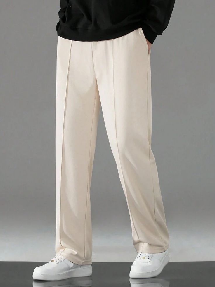 Men’s Beige Stretchable Track Pants | Polyester Colorblocked Loose Fit Joggers | Casual Sports Lower