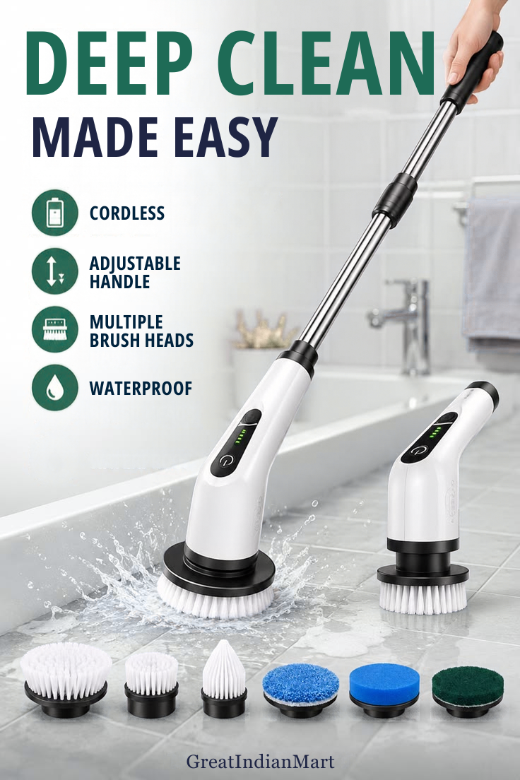Electric Spin Scrubber with 7 Brush Heads | Cordless Cleaning Brush | 2-Speed Adjustable Electric Scrubber
