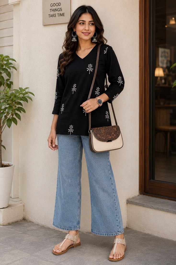 Women's Floral Short Kurti | Rayon 3/4 Sleeve Stylish Kurti for Girls & Women | Casual Ethnic Wear
