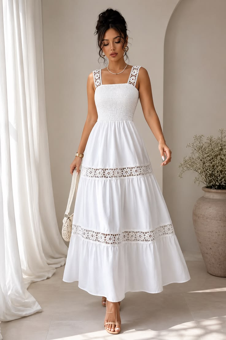 ZELZIS Women’s White Crepe & Lace Strapless Midi Dress | Sleeveless Solid Party & Evening Dress