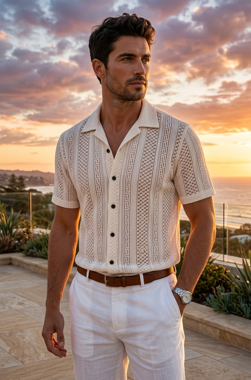 Men’s White Printed Half-Sleeve Shirt | Cotton Blend Casual Shirt | Sizes XS to XXXL