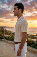 Men’s White Printed Half-Sleeve Shirt | Cotton Blend Casual Shirt | Sizes XS to XXXL
