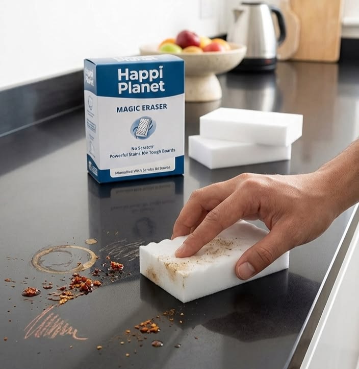 Happi Planet Magic Eraser – Pack of 4 | Multi-Surface Cleaning Sponge | Water-Activated Stain Remover