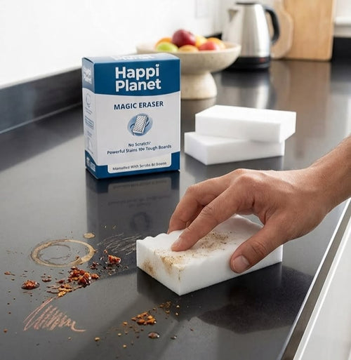Happi Planet Magic Eraser – Pack of 4 | Multi-Surface Cleaning Sponge | Water-Activated Stain Remover