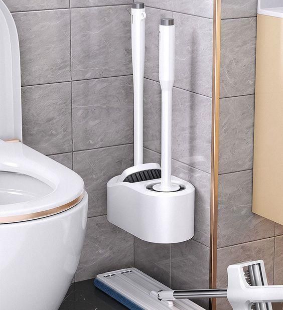Modern Toilet Cleaning Brush with Holder | Long Handle Stainless Steel Toilet Brush | Space-Saving Bathroom Cleaning Set