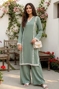 Women’s Grey Lace Kurta Pant Set | A-Line Rayon Kurta with Matching Pants | Festive & Office Ethnic Wear