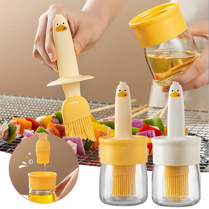 2-in-1 Oil Dispenser Bottle with Silicone Basting Brush | Cooking, Baking & BBQ | Pack of 2