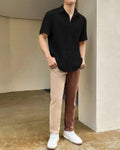 Men’s Solid Popcorn Texture Shirt Black | Short Sleeve Textured Casual Shirt | Trendy Smart-Casual Wear