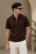 Men’s Premium Ribbed Polo T-Shirt | Zipper Collar Half Sleeve Tee | Polycotton Regular Fit Casual Wear