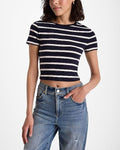 Women’s Trendy Retro Striped Top Black | Cotton Blend Short Sleeve Western Top | Casual Summer Wear