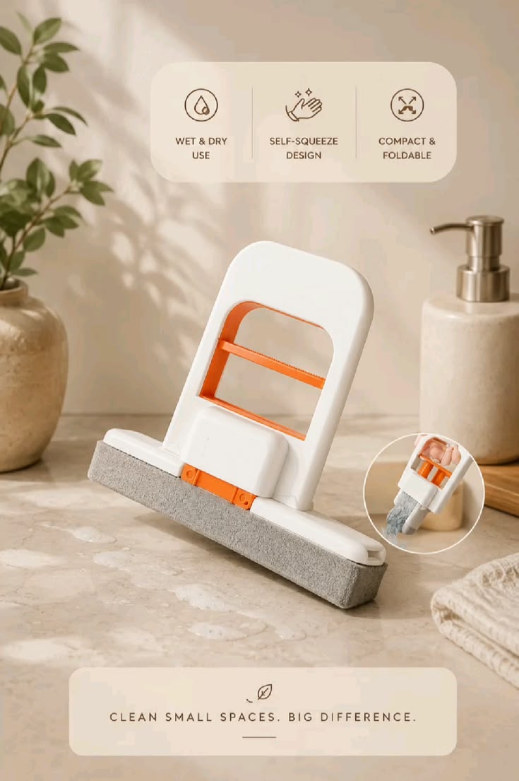 Mini Portable Self-Squeeze Sponge Mop | Compact Kitchen & Multi-Surface Cleaner | Pack of 2