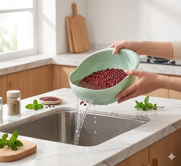Multipurpose Vegetable Strainer & Rice Washing Bowl | Plastic Kitchen Colander & Drain Basket | Green | Pack of 1