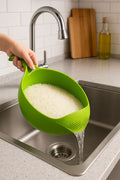 Multipurpose Vegetable Strainer & Rice Washing Bowl | Plastic Kitchen Colander & Drain Basket | Green | Pack of 1