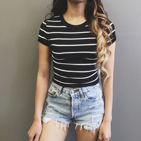 Women’s Trendy Retro Striped Top Black | Cotton Blend Short Sleeve Western Top | Casual Summer Wear