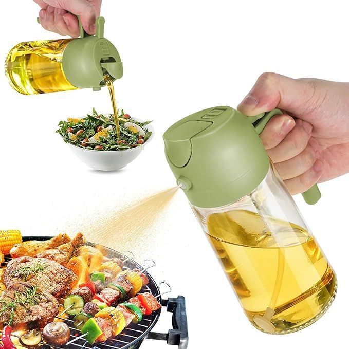 2-in-1 Glass Oil Sprayer & Dispenser Bottle | Spray & Pour Oil Dispenser for Cooking, BBQ & Air Fryer |