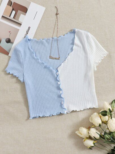 Women’s Blue & White Colorblocked Crop Top | Sleeveless V-Neck Polycotton Top | Trendy Y2K Summer Wear