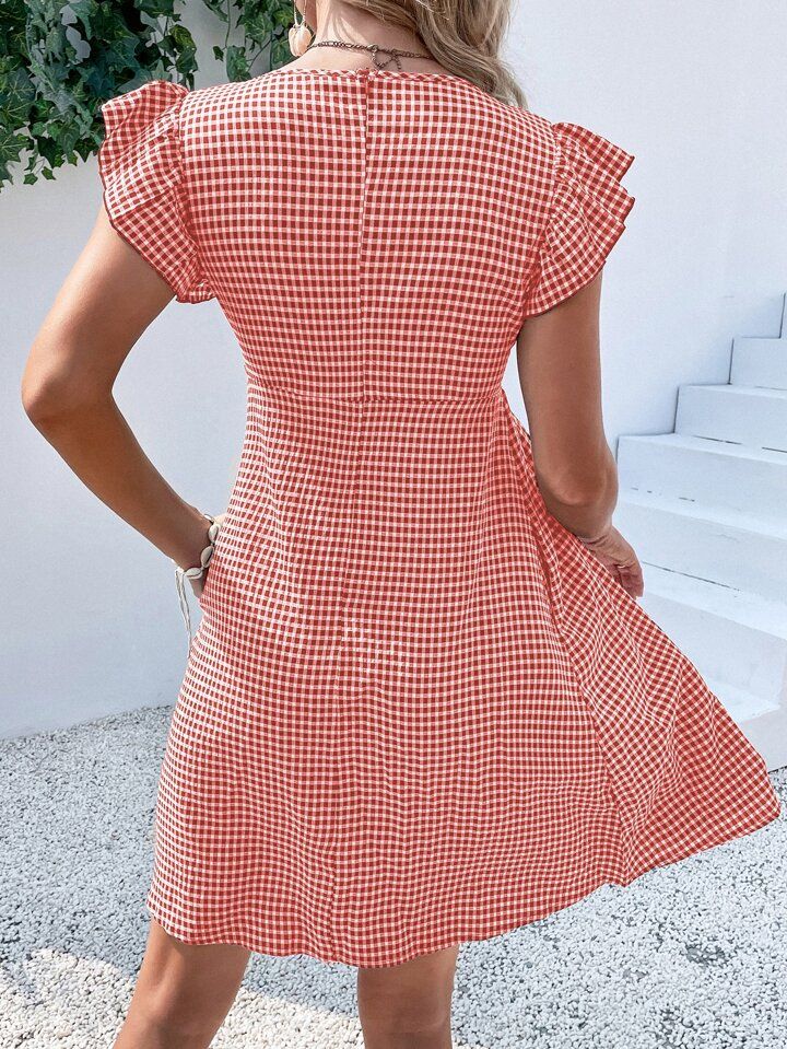 Trendy Sensational Women’s Red & White Checked Cotton Dress | Short Sleeve Summer Casual Dress | S–XXL