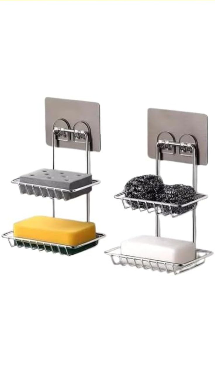 VAIVA Stainless Steel Double-Layer Wall-Mounted Soap Rack | Bathroom & Kitchen Soap Holder with Drainage Tray