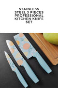 MAA CREATION 3-Piece Kitchen Knife Set | Stainless Steel Chef, Utility & Paring Knives | Blue Ergonomic Handle
