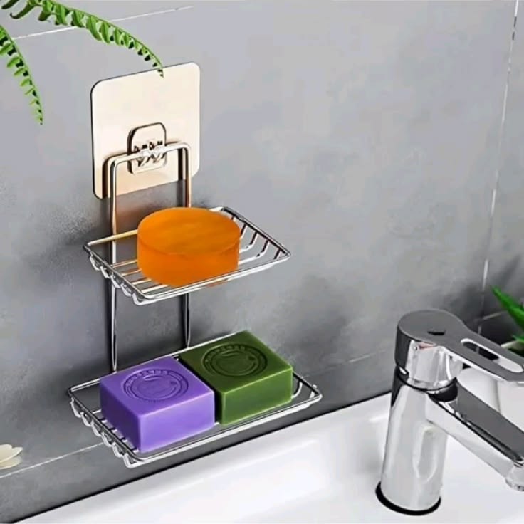 VAIVA Stainless Steel Double-Layer Wall-Mounted Soap Rack | Bathroom & Kitchen Soap Holder with Drainage Tray