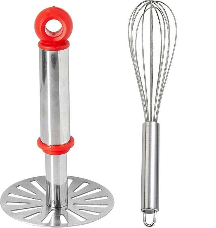 Importers 2-in-1 Kitchen Tools Combo | Power-Free Hand Blender & Stainless Steel Masher | Pack of 2
