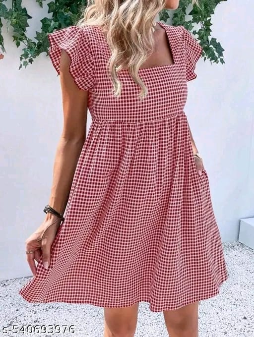 Trendy Sensational Women’s Red & White Checked Cotton Dress | Short Sleeve Summer Casual Dress | S–XXL