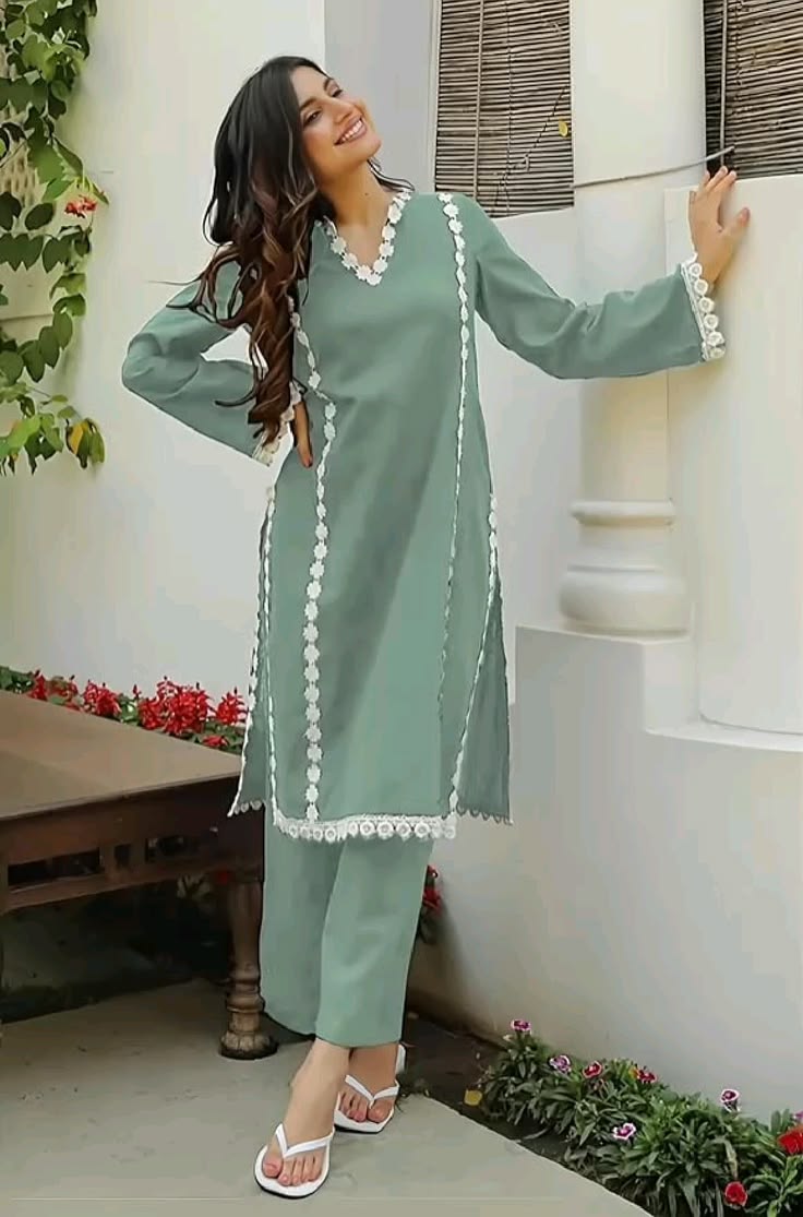 Women’s Grey Lace Kurta Pant Set | A-Line Rayon Kurta with Matching Pants | Festive & Office Ethnic Wear