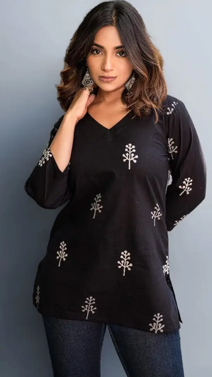 Women's Floral Short Kurti | Rayon 3/4 Sleeve Stylish Kurti for Girls & Women | Casual Ethnic Wear