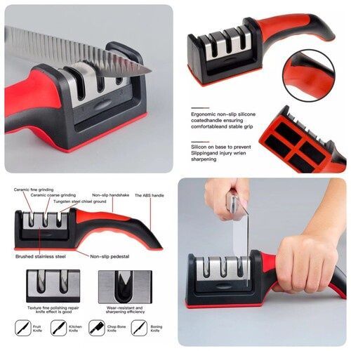 Premium 3-Stage Knife Sharpener | Non-Slip Base & Ergonomic Handle | Kitchen Sharpener for Knives & Scissors