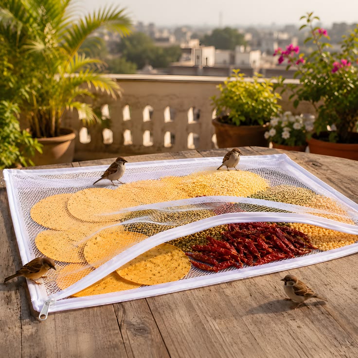 Food Drying Net with Zip Cover | Papad, Vadagam, Herbs & Spice Drying Cloth | Reusable Protective Net | 94 × 66 cm | Pack of 1