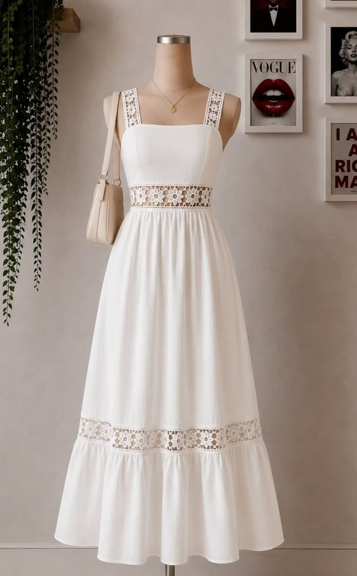 ZELZIS Women’s White Crepe & Lace Strapless Midi Dress | Sleeveless Solid Party & Evening Dress