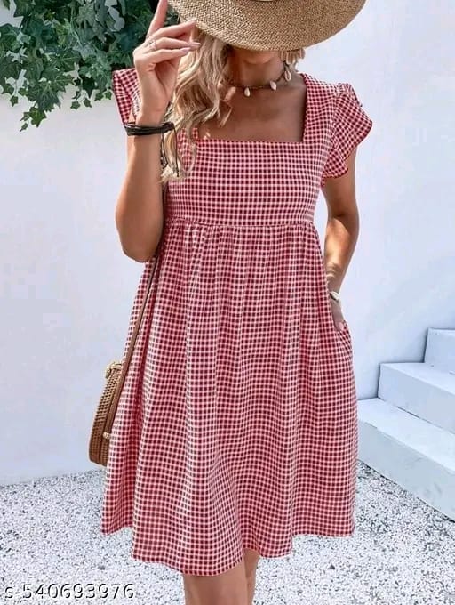 Trendy Sensational Women’s Red & White Checked Cotton Dress | Short Sleeve Summer Casual Dress | S–XXL