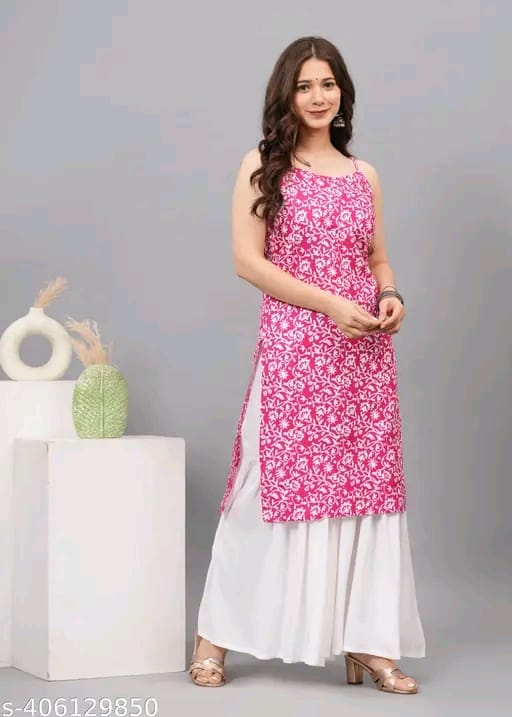 Women’s Printed Rayon Sharara Set | Sleeveless Kurta with Palazzo Bottom | Elegant Ethnic & Festive Wear