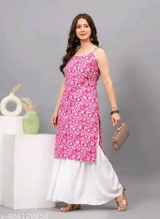 Women’s Printed Rayon Sharara Set | Sleeveless Kurta with Palazzo Bottom | Elegant Ethnic & Festive Wear